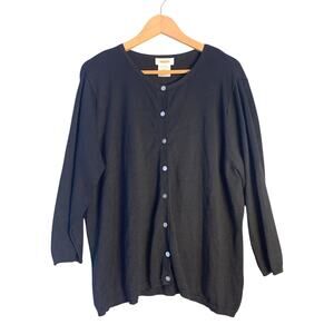 Talbots Black Silk Blend Cardigan, Women's Size L, Classic Long Sleeves Academia